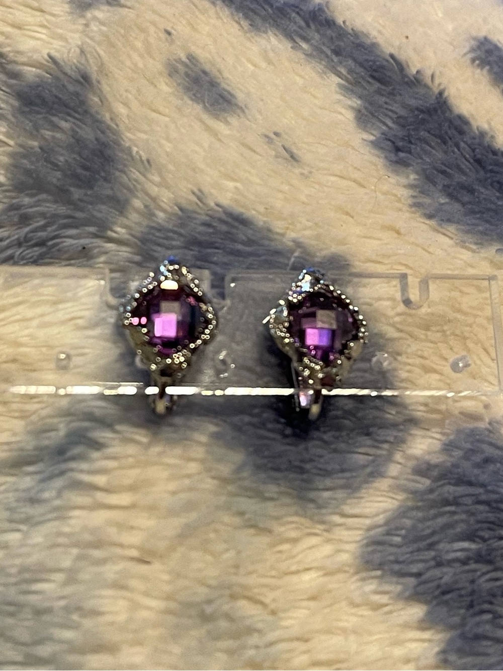 Deep shimmering purple amethyst glass clip on earrings